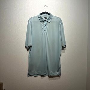 FootJoy Polo Shirt Mens Medium Blue White Houndstooth Stretch Logo Golf Dry Fit